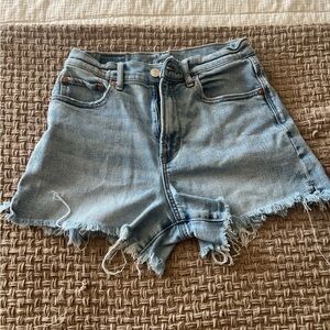 American Eagle Outfitters Blue Jean Shorts with Frayed Hem